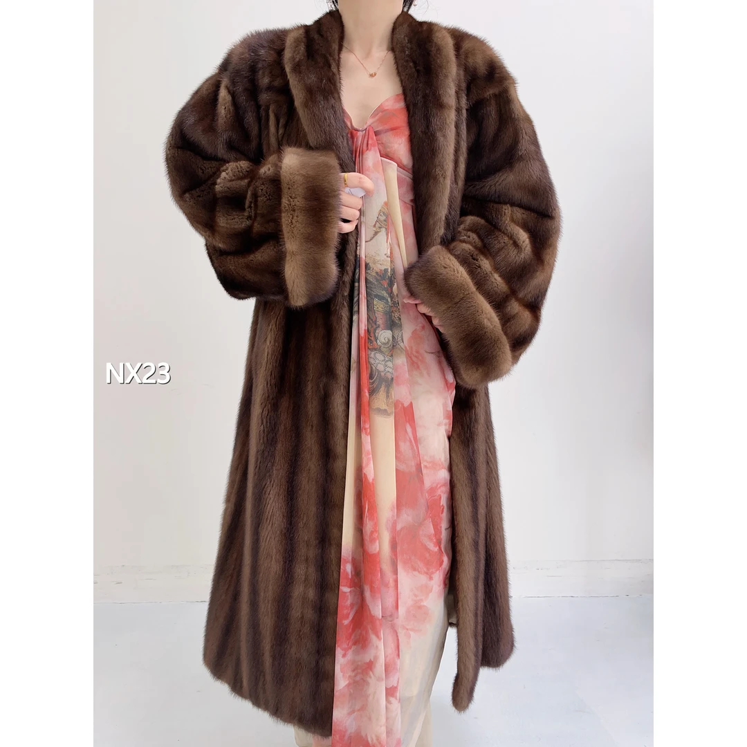 【NX23】2XL 冷茶棕超长款全抽貂皮（肩43胸116衣115袖60）22023
