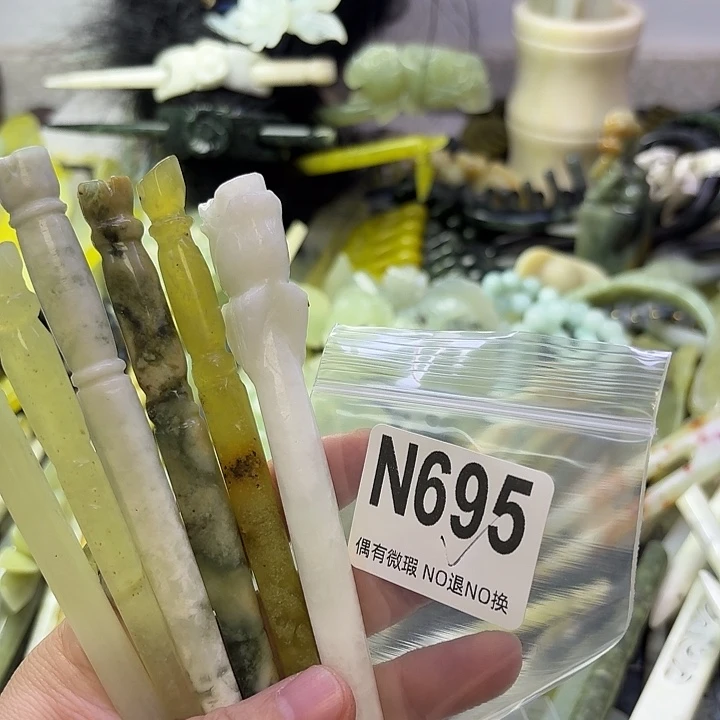 小***豆蛇纹石玉合金发饰