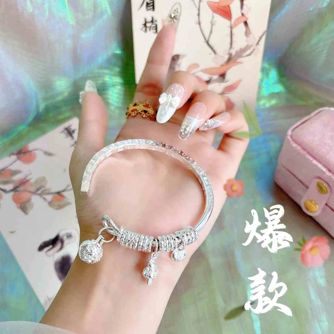 足银手镯 50号-绣球招财猫盘缠【开口】手镯1