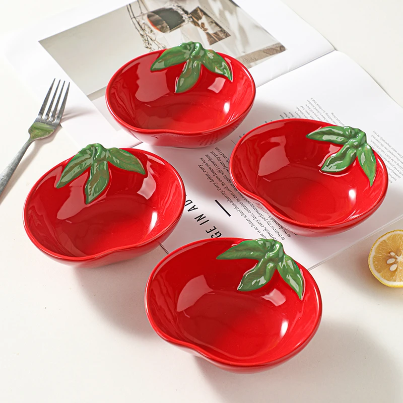 西红柿5英寸异形陶瓷饭碗釉下彩餐具可进微波炉烤箱宝宝辅食碗