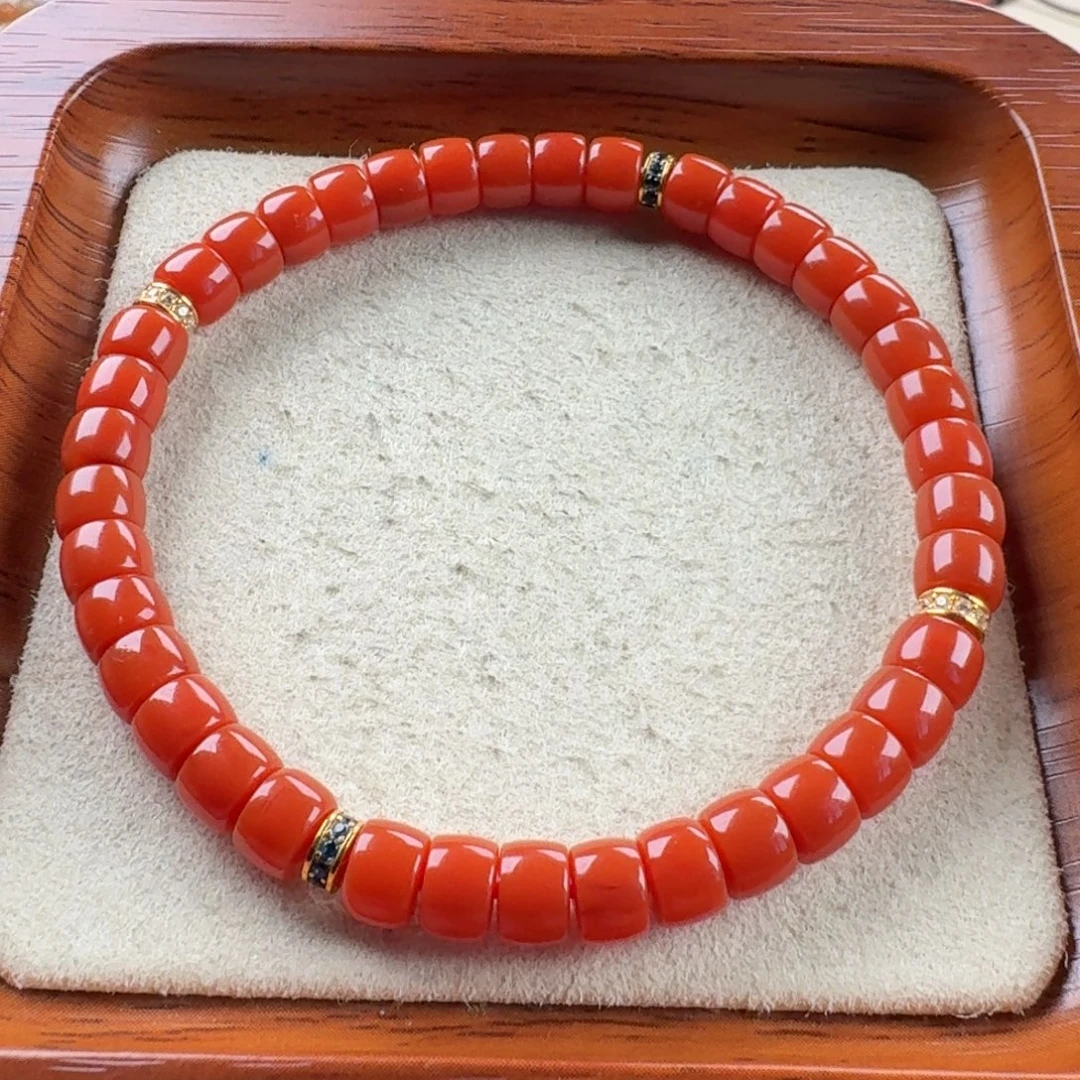 南红玛瑙18K金镶嵌满色肉直切单圈6.5