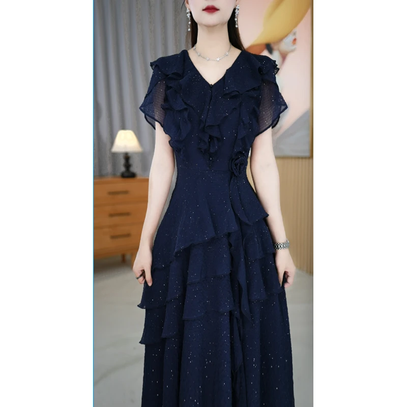 【连衣裙】夏季新款轻奢V领时尚修身气质中长款连衣裙M-4XL