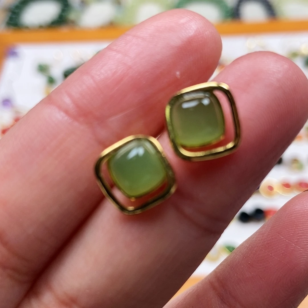 和田玉耳饰银S925镶嵌