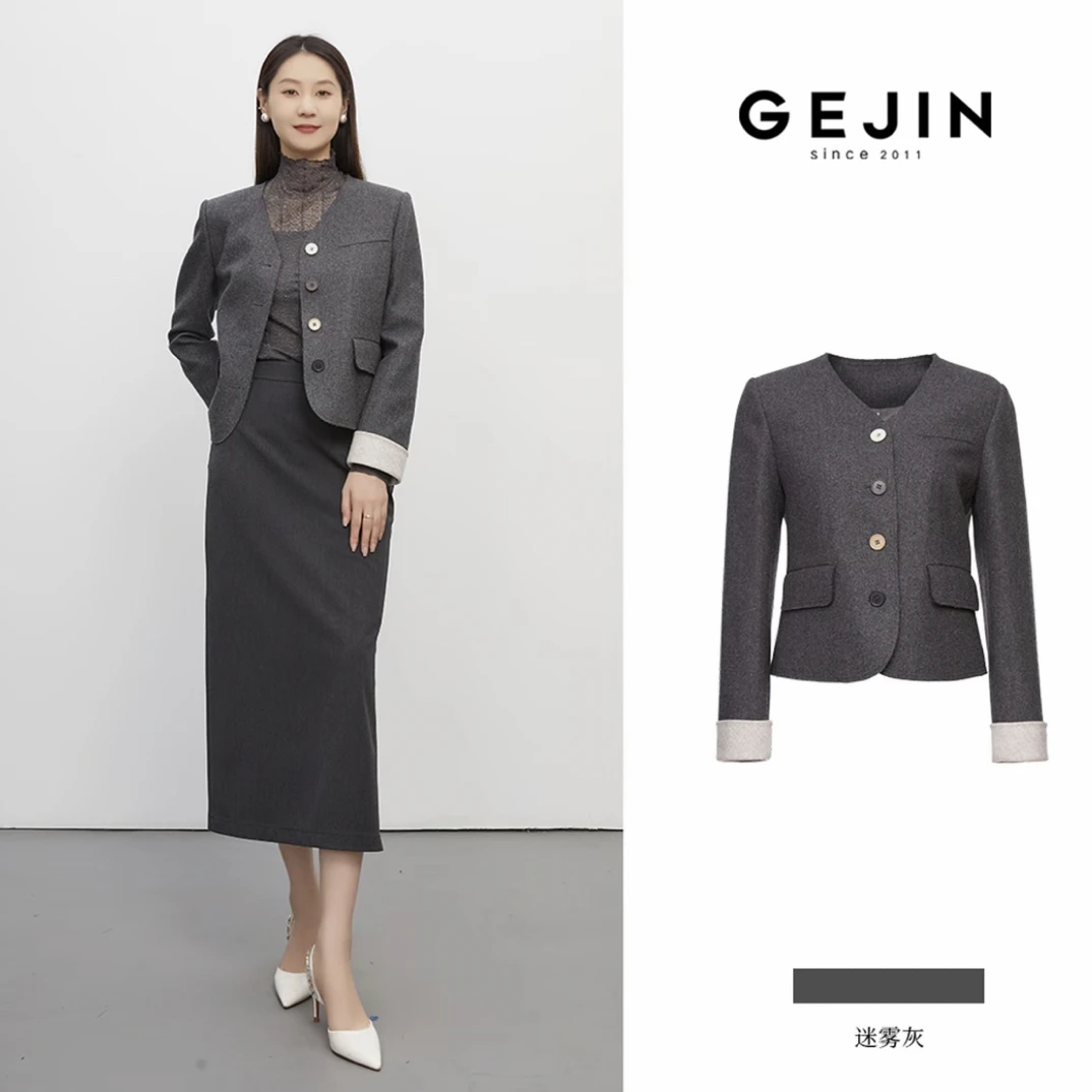 GEJIN/歌锦秋冬新款格雷系知性优雅复古时尚百搭外套93525903921