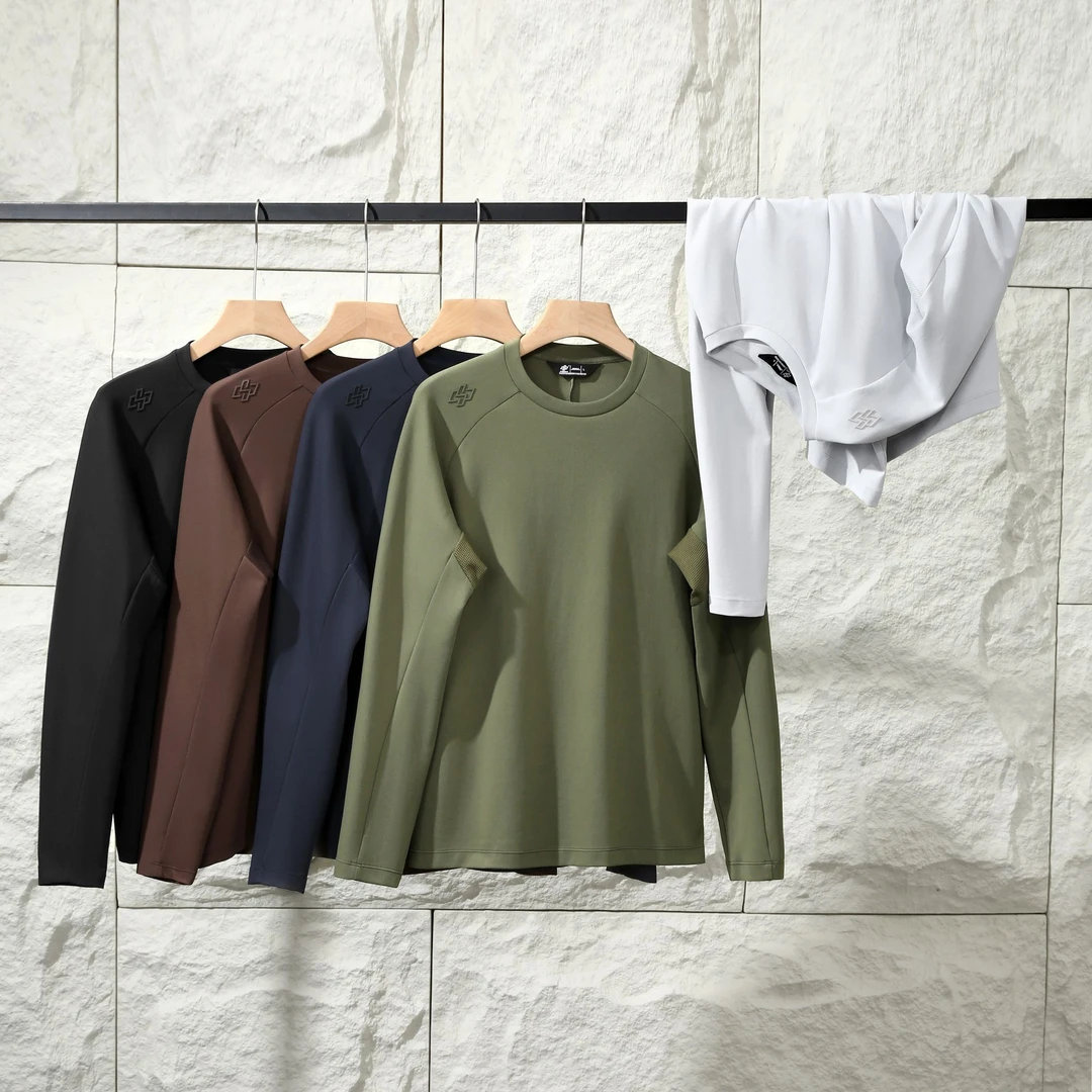 ‌秋季简约健身T恤弹力纯色 修身圆领长袖卫衣 百搭休闲上衣‌
