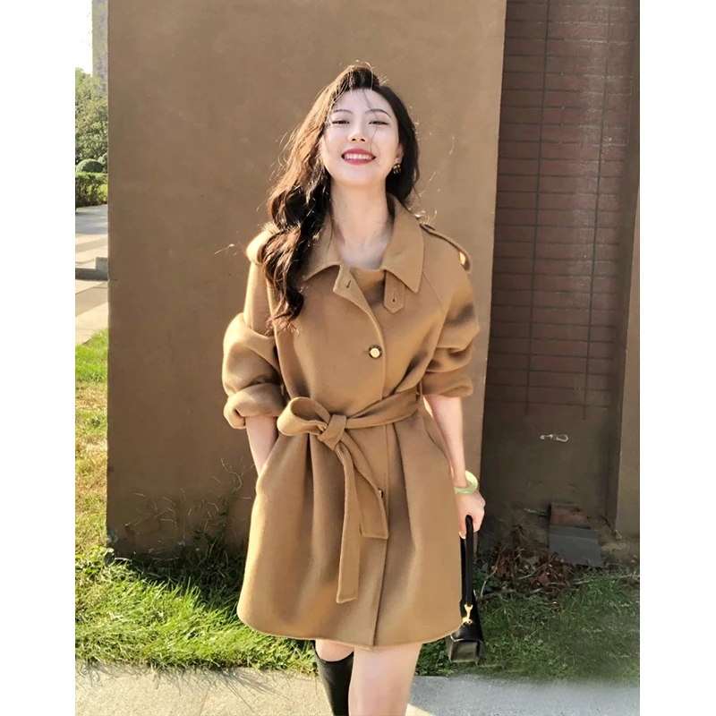 驼色双面羊毛大衣女短款小个子2025秋冬新款高级感毛呢外套宽松