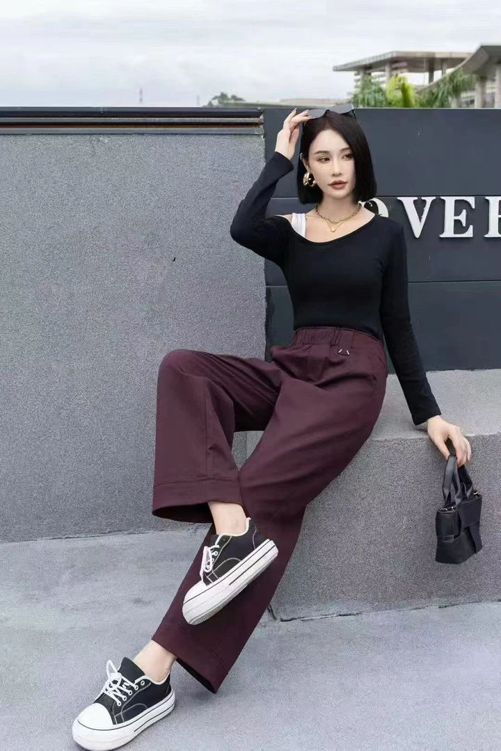 【胜华优选】 乌梅紫 秋日亲肤高腰百搭直筒裤7368