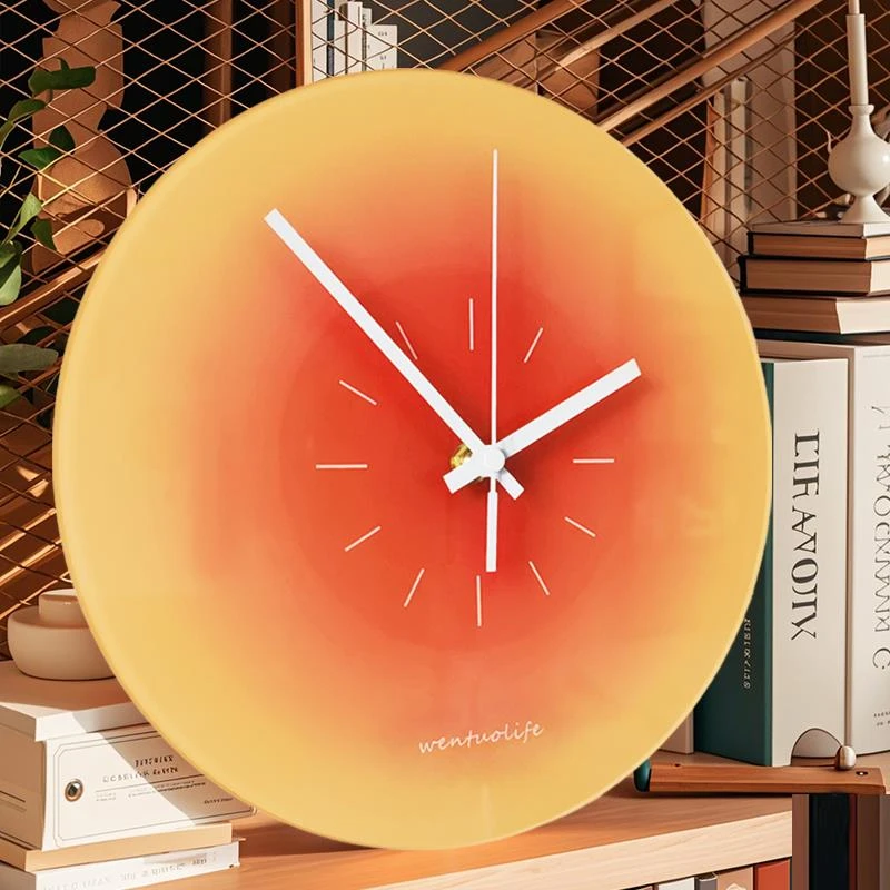 北欧落日挂钟网红钟表客厅ins轻奢创意摆件钟桌面时钟挂墙玻璃表