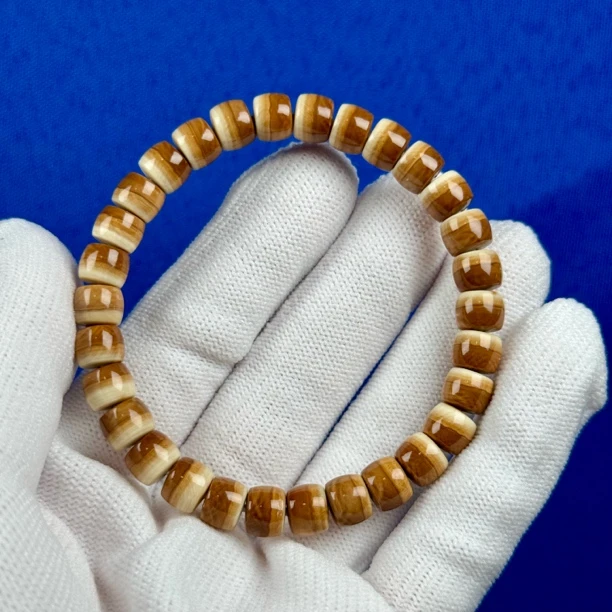 Q2318天然猛犸 咖料汉堡珠直切手串7.5*6mm一物一图假一罚十