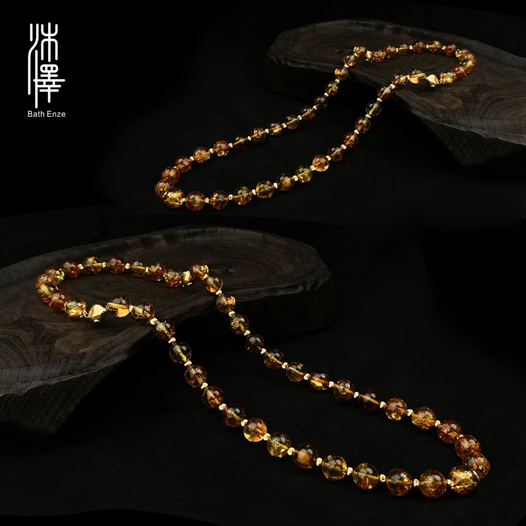 沐泽【花珀岁丰】11-12mm花琥珀满串项链（多样性发其一）