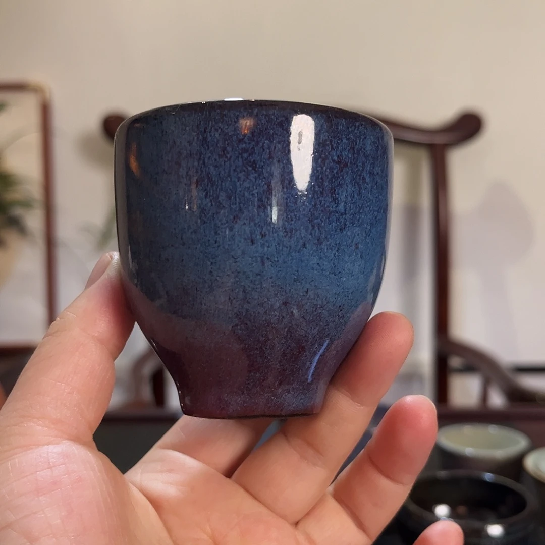 茶杯紫砂紫砂鈞釉蓝紫色老釉水福利杯