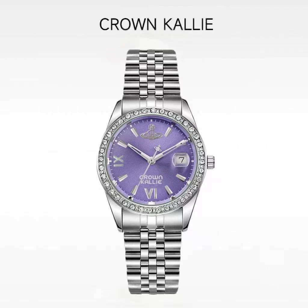 Crown Kallie-西太后联名同款土星元素碎冰紫女士时尚腕表ck8125