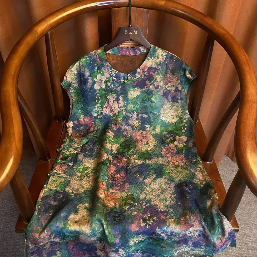 【锦簇】时尚女装新中式短袖复古上衣奥黛款2025夏季新款衬衫女士