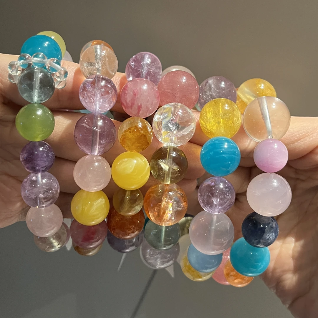 925银玻璃银制品 彩色多宝手链