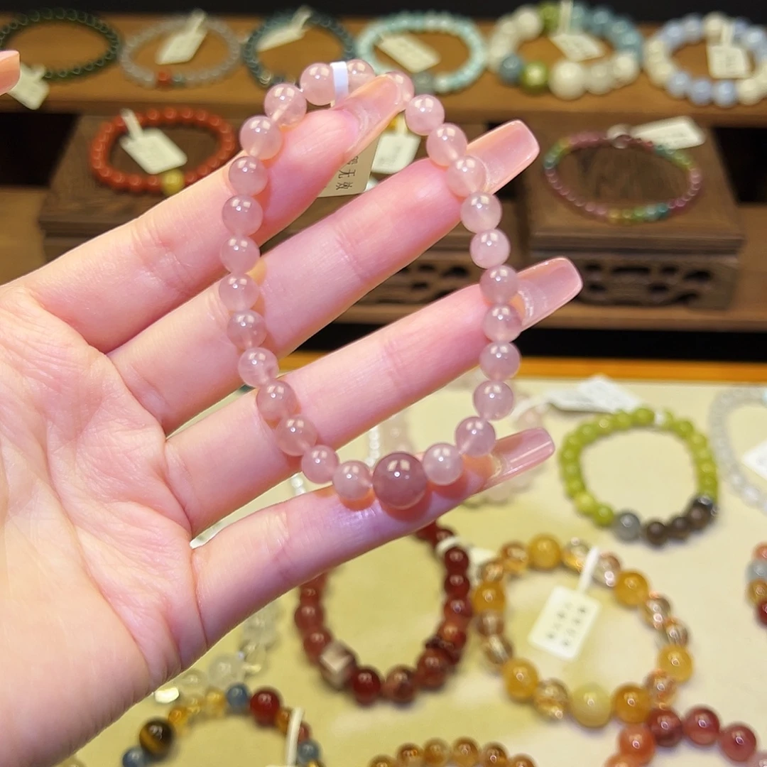 水晶手串银S925镀金镶嵌粉2031