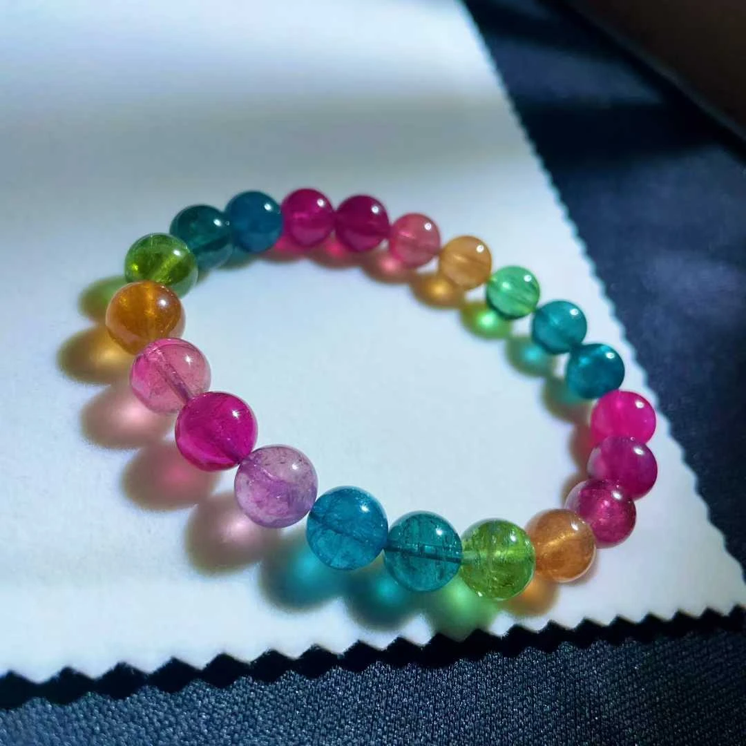 天然真品彩虹手串单圈9mm25.8g正品碧玺手串纯天然真品100%
