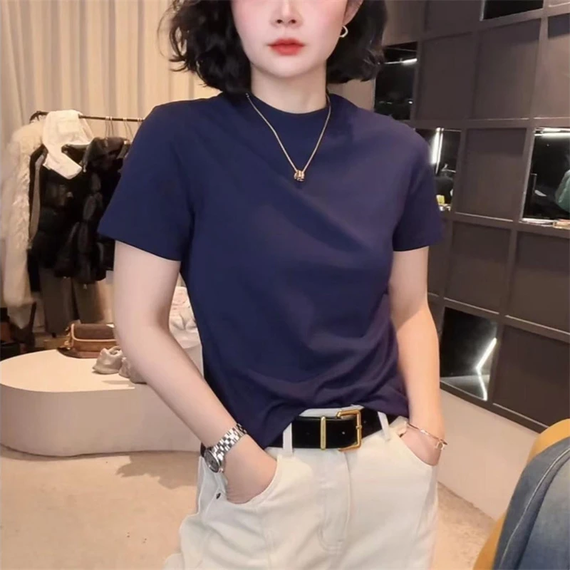 新款夏季短袖百搭显瘦T恤圆领设计感时尚2025年上衣款女