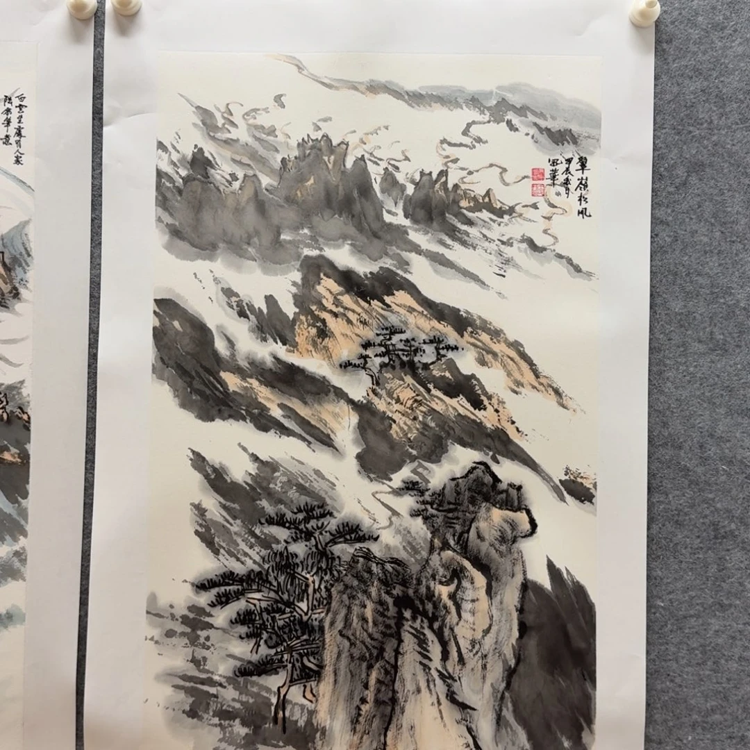 国画王老师四尺三开山水