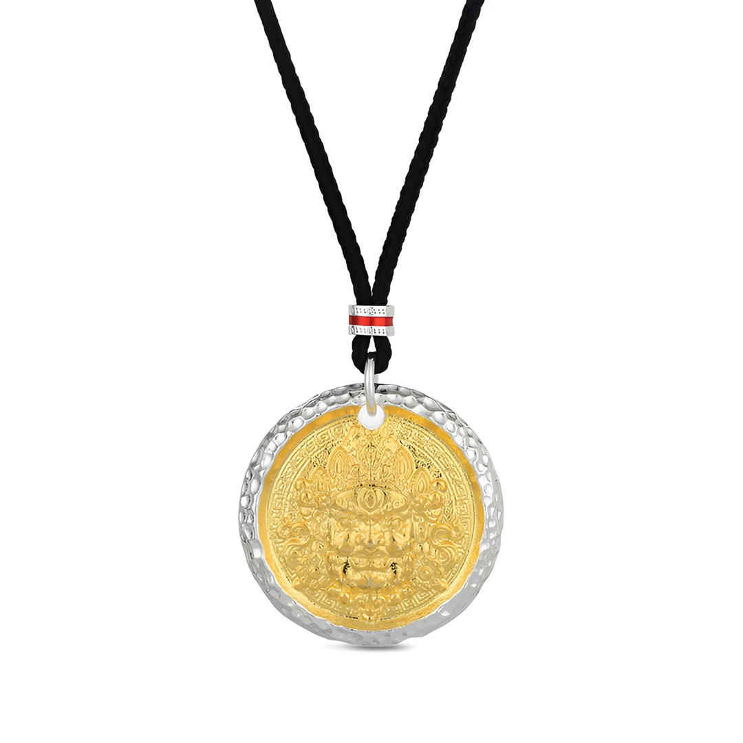 吊坠足银布艺 古法国潮雕刻财神吊坠项链小众设计情侣毛衣链国风