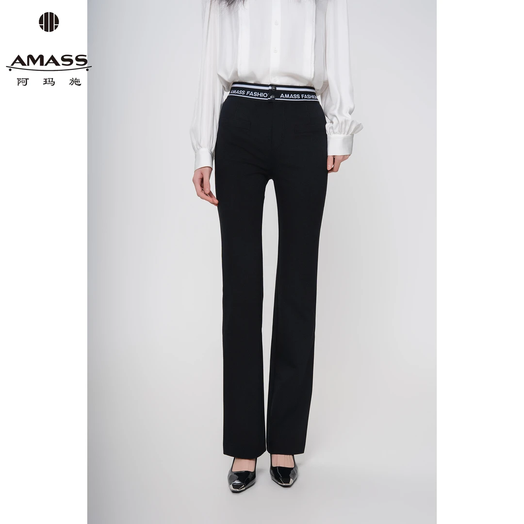 AMASS/阿玛施轻职场四面弹舒适显瘦中高腰字母腰头直筒裤 5100460