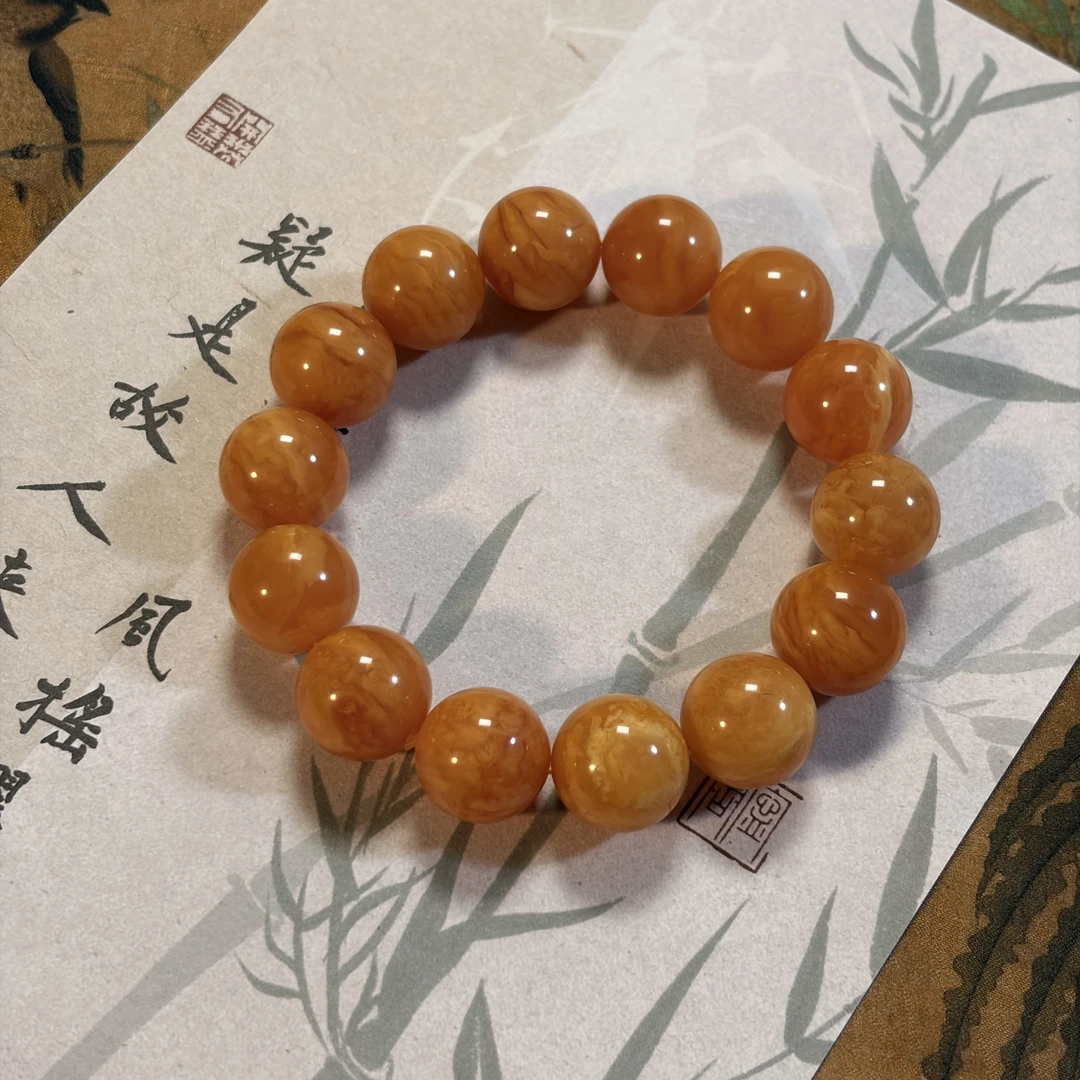 【鸿汐】ZX255505蜜蜡花蜡圆珠单圈素串15mm+