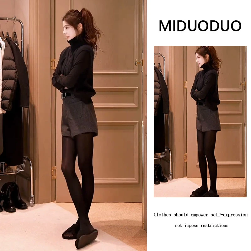 秋冬温柔系穿搭2025新款韩版简约气质百搭上衣高腰显瘦短裤两件套