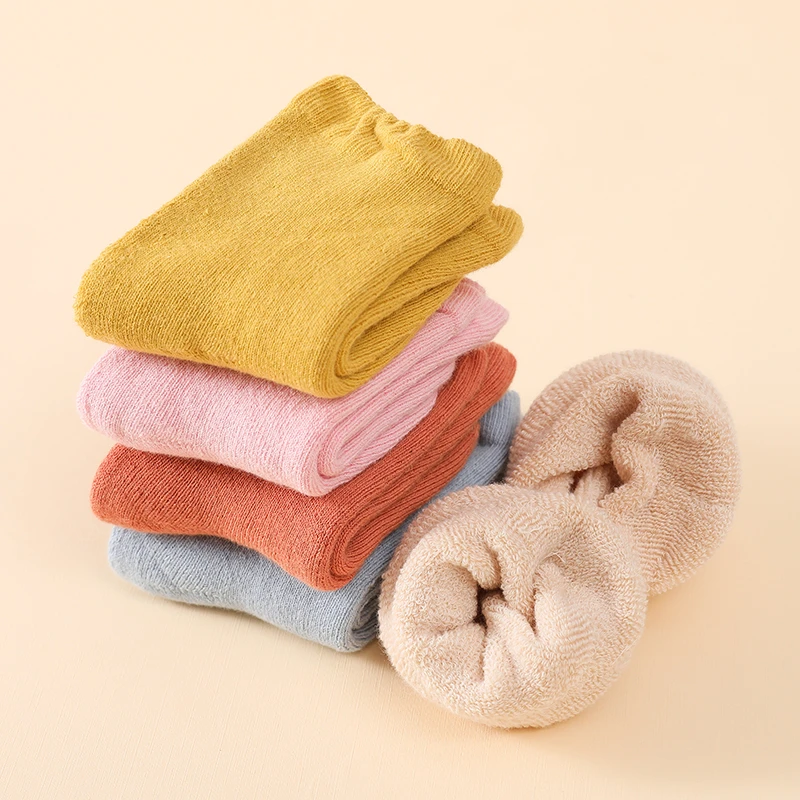 宝宝毛圈袜子秋冬厚款0-3岁男女婴幼儿中筒袜保暖加绒