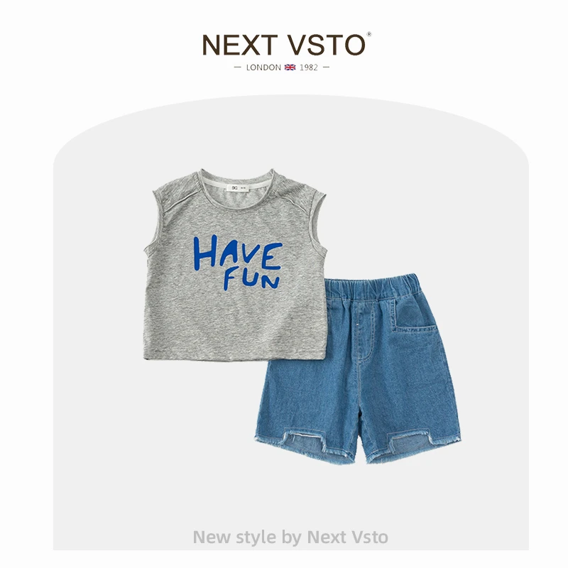 英国NEXT VSTO宝宝夏季套装男童无袖T恤牛仔短裤儿童休闲两件套装