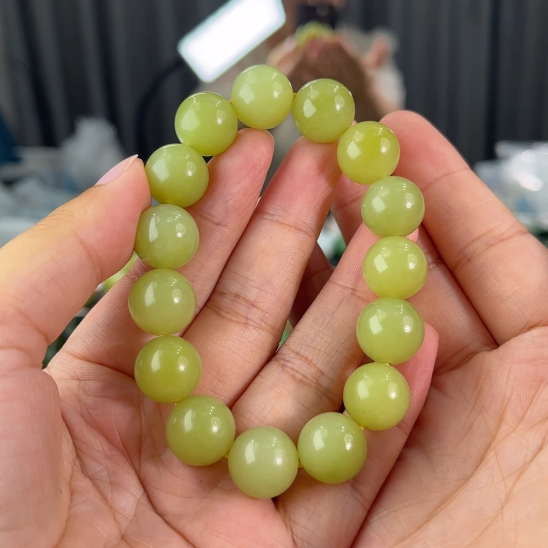 手链未镶嵌和田玉新疆若羌黄口柠檬黄卡14圆珠