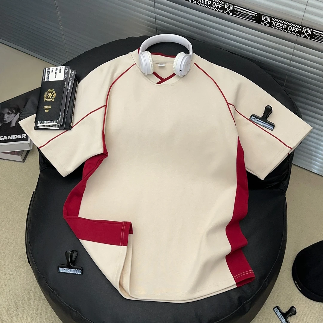 【Dekkry】夏季纯棉慵懒风小众半袖美式复古高街V领宽松短袖t恤男女