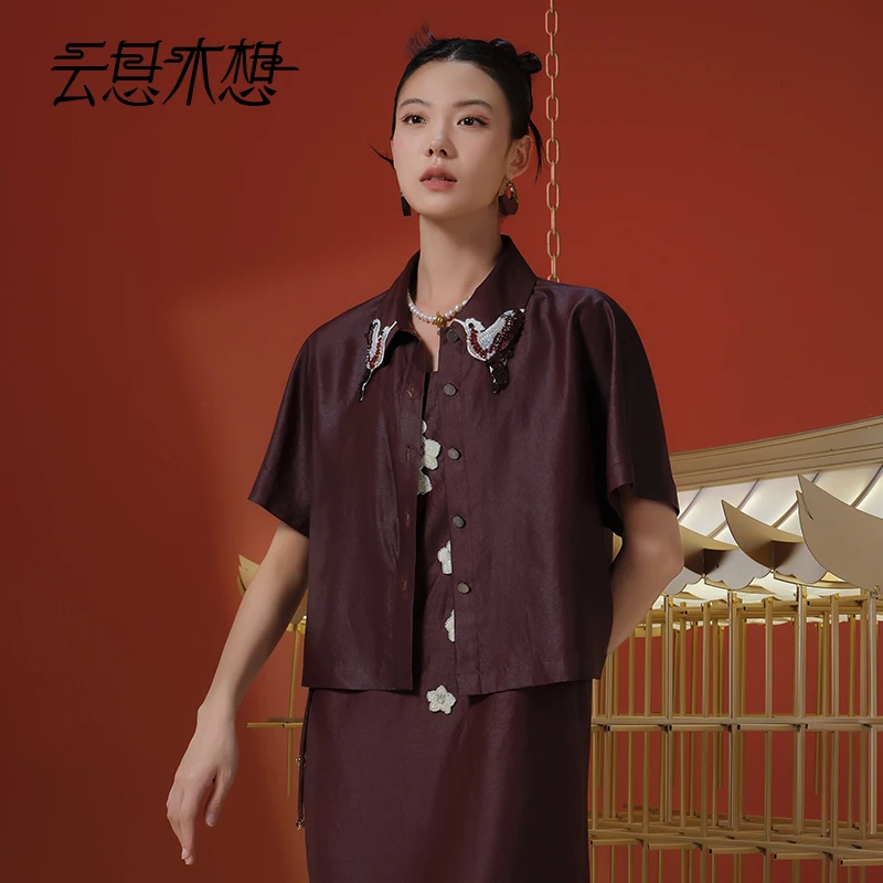 Ysimo-X云思木想 红云裁纱 红云纱绣花钉珠100桑蚕丝外套13444