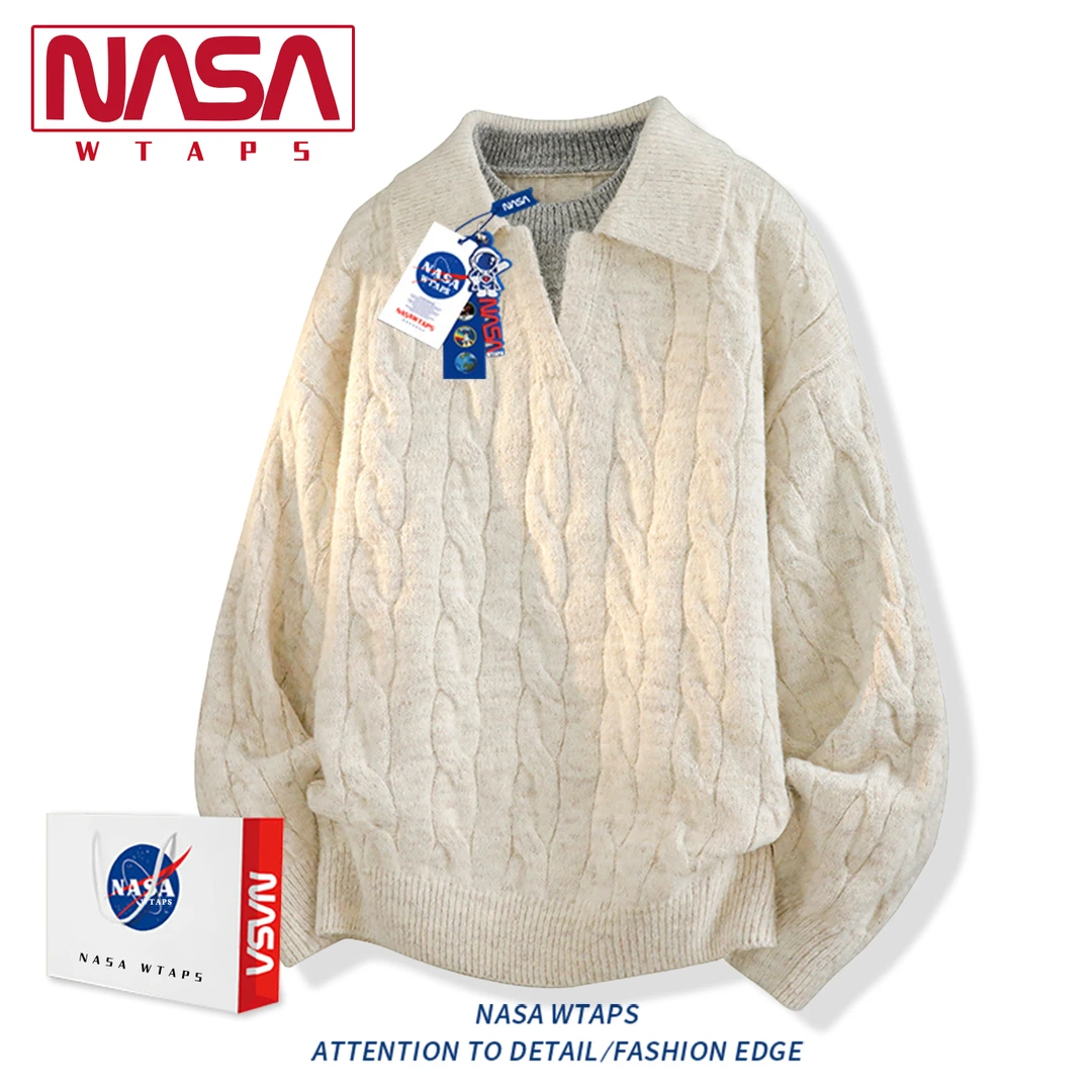NASA WTAPS老钱风新贵韩系慵懒风男春秋百搭宽松青少年毛衣针织衫
