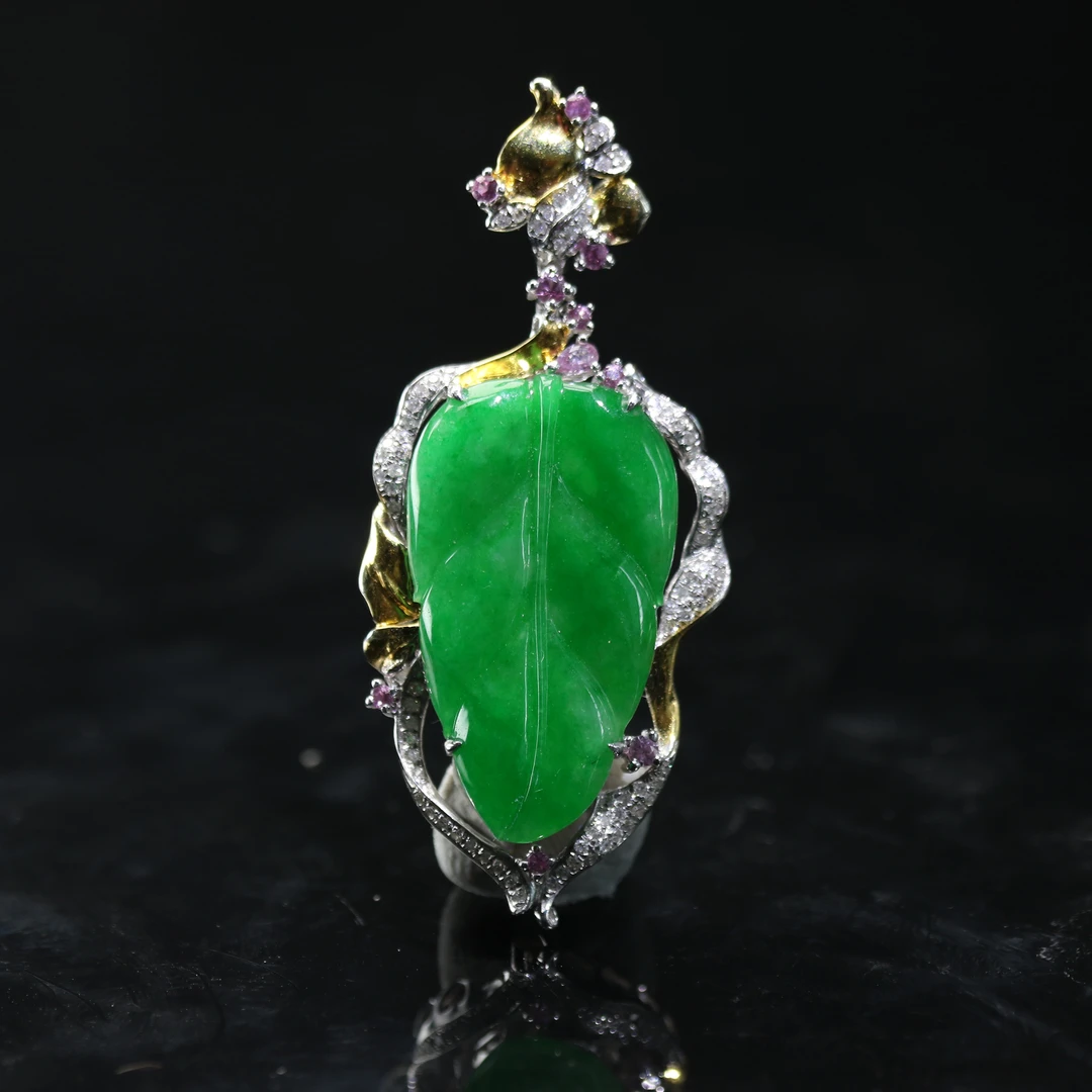 19天然缅甸翡翠A货18k金绿叶子/800983/上海嘉禾拍卖