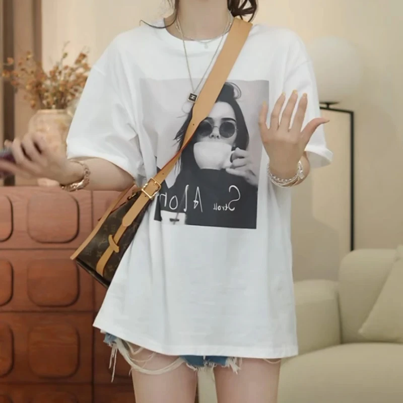 2025夏新款美式慵懒风宽松卡通人物印花短袖T恤女休闲百搭上衣潮