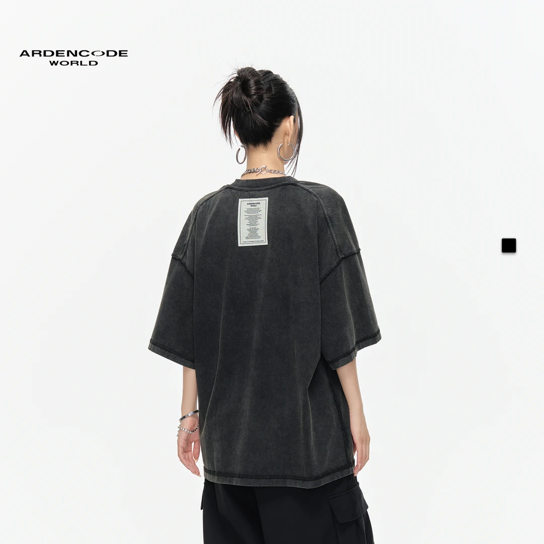 ARDENCODE男女基础洗水做旧印花大宽松圆领纯棉针织短袖T恤T4版型