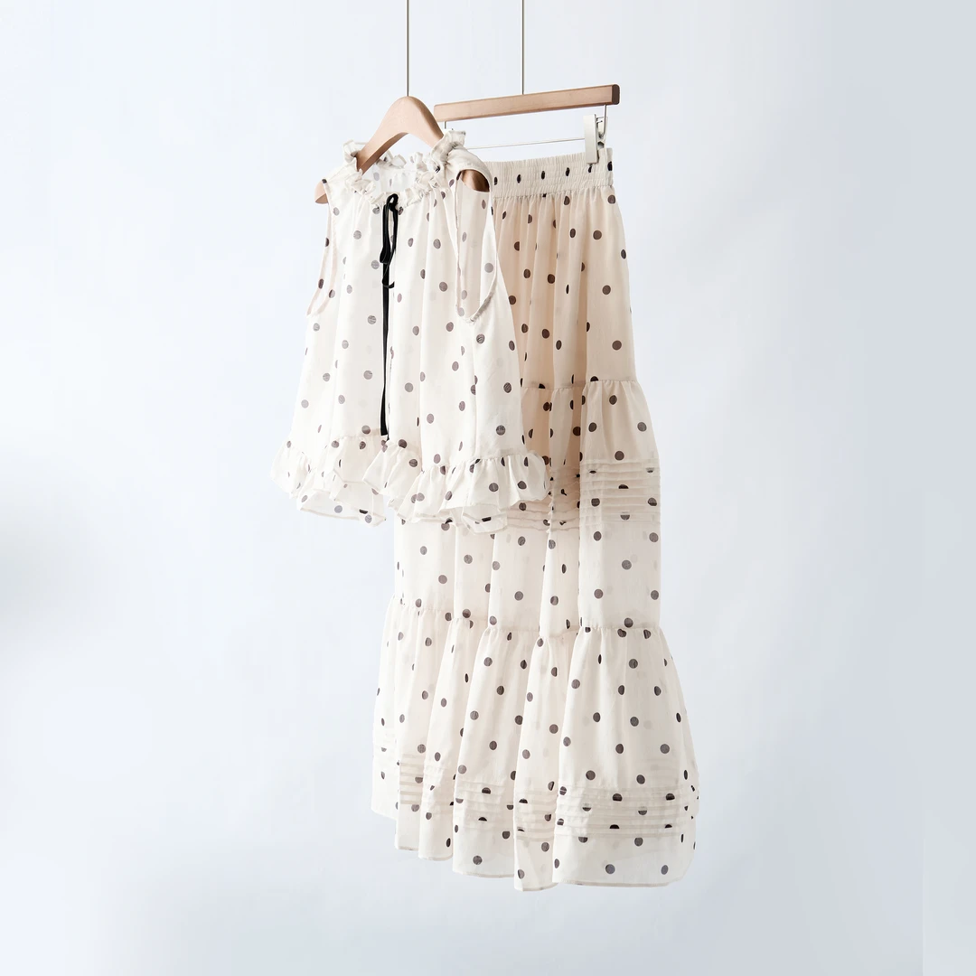【YS11485】2025夏季新品田园度假风波点上衣半身裙套装女