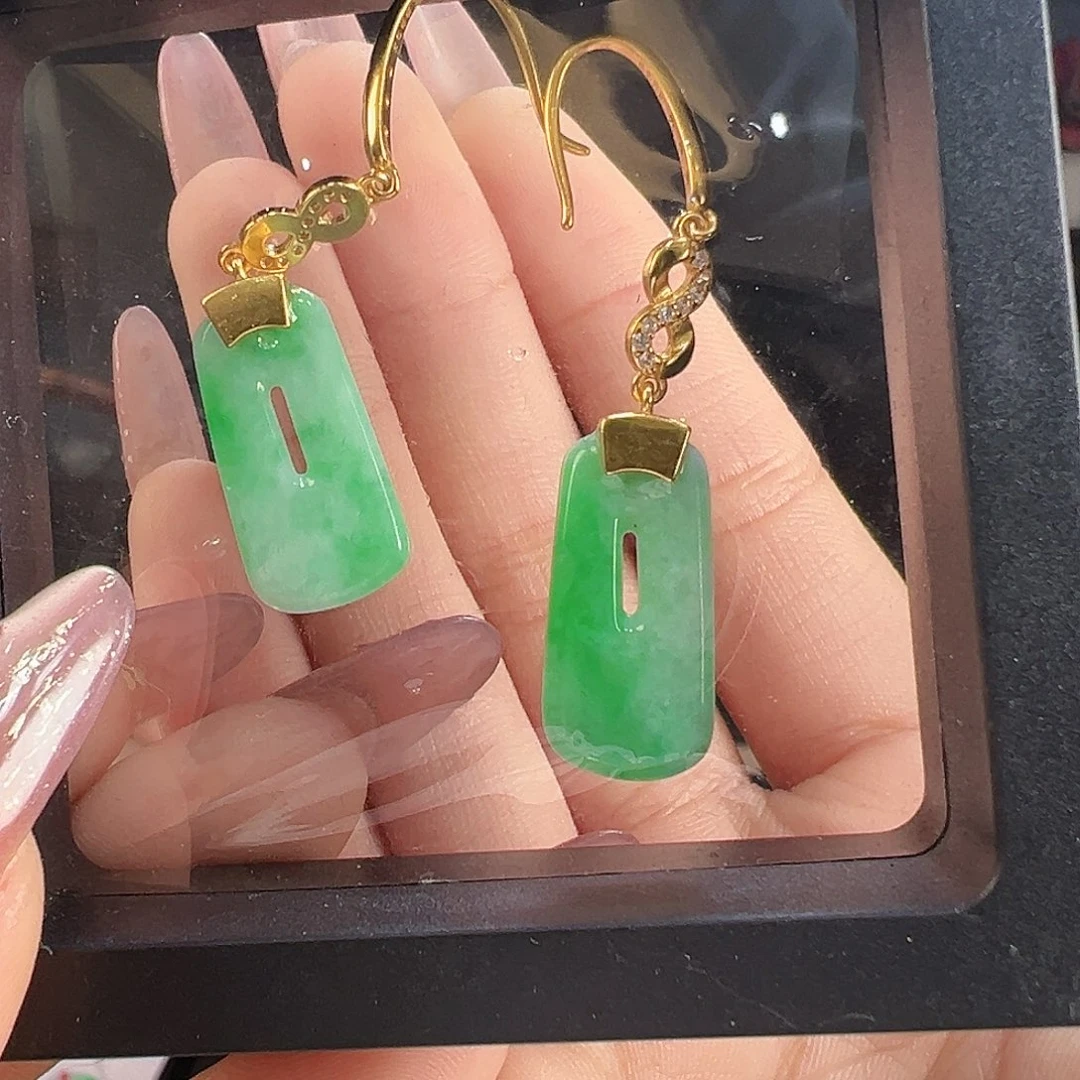 翡翠耳饰银S925镶嵌耳环51