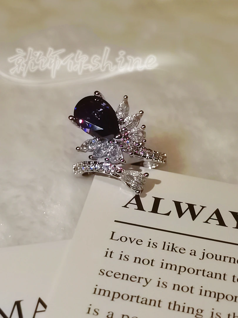 铜合金锆石戒指 欧美时尚紫色锆石戒指女