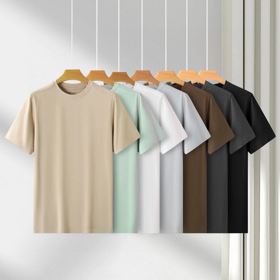 山河-净版美学定制丝光棉男士夏季圆领短袖T恤