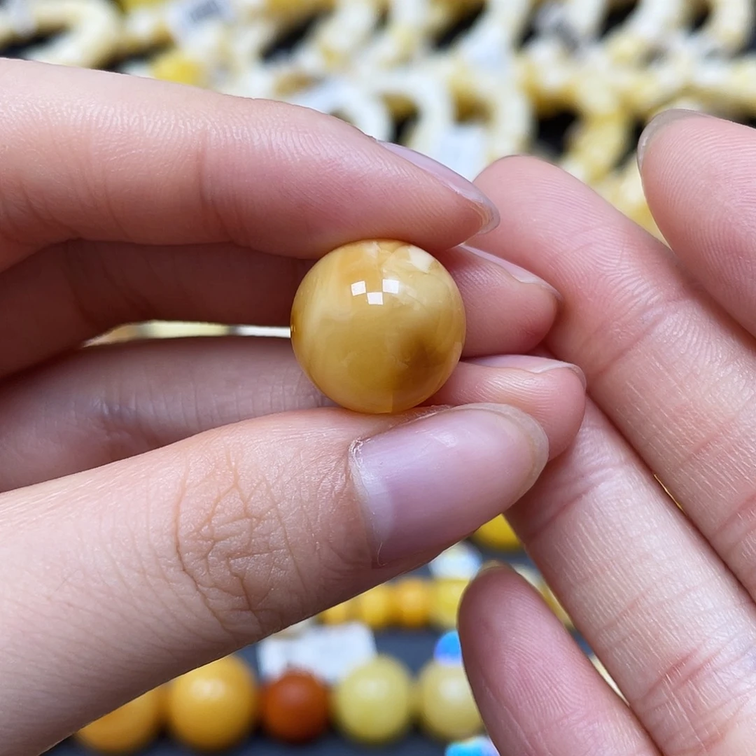 未镶嵌蜜蜡裸石圆珠14.7mm瑕