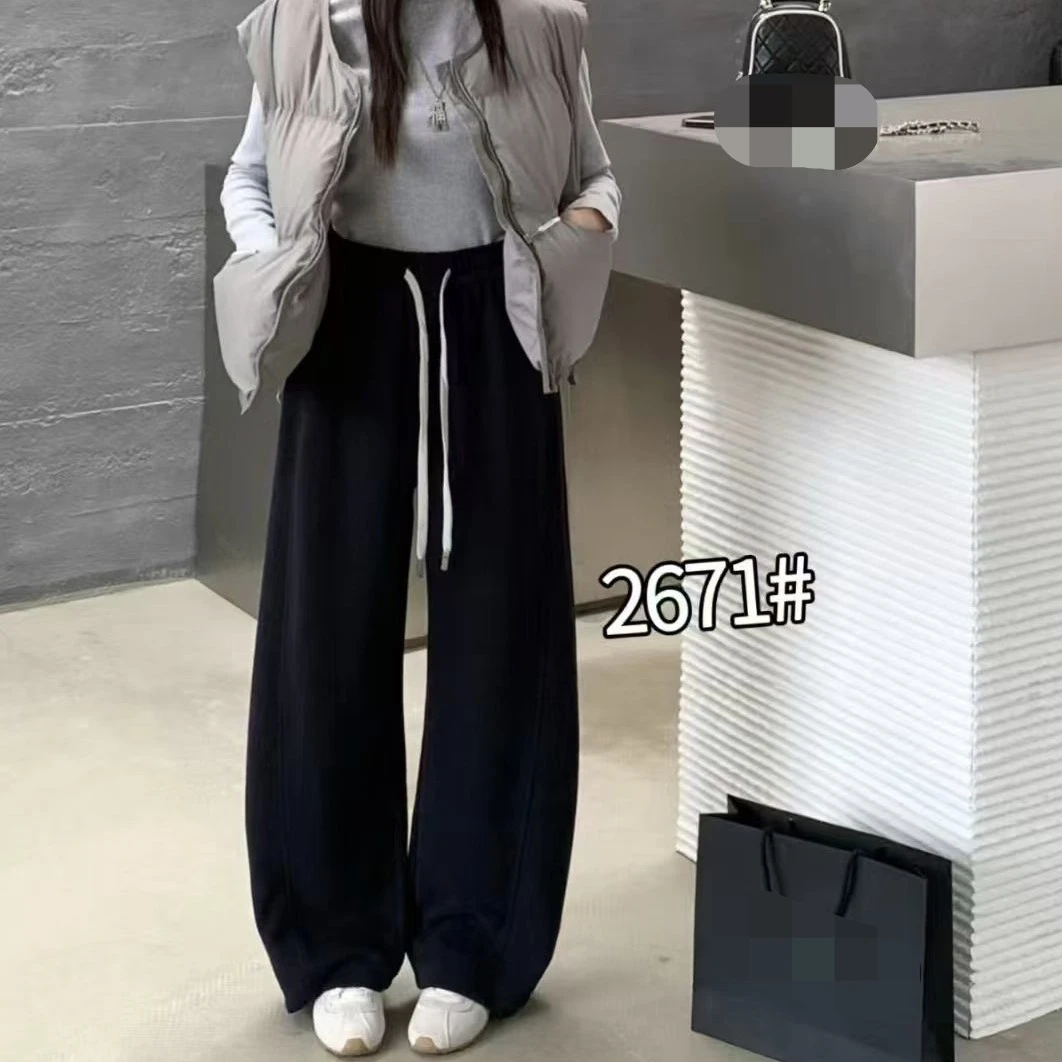 【婷姐家】2671欧货正版抽绳韩系慵懒休闲风时尚百搭窄版直筒休闲裤