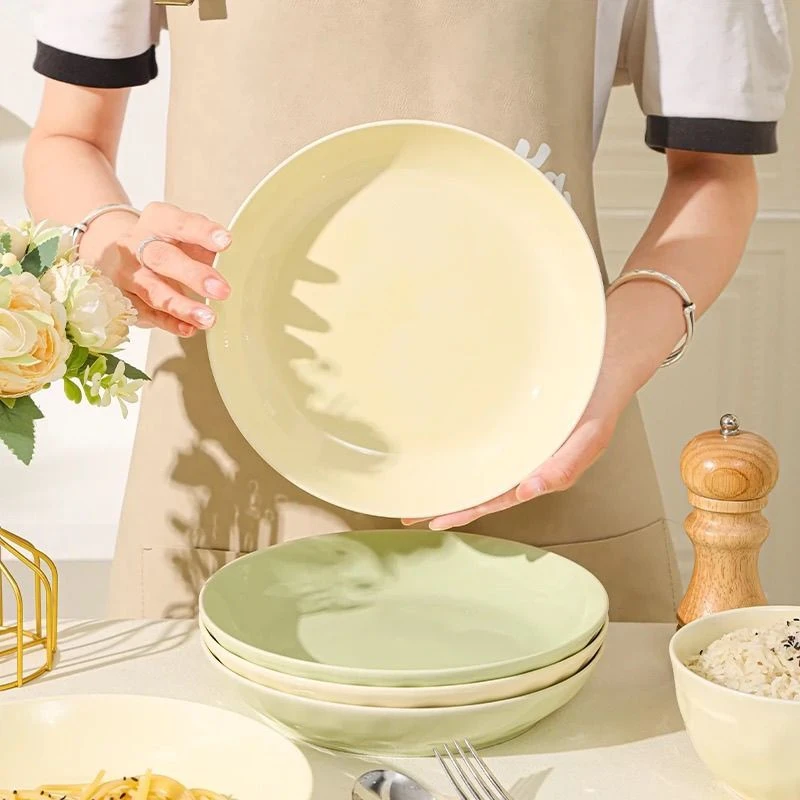 新款奶油石纹8英寸餐盘高颜值碗盘餐具盘子网红家用釉下彩到手4只