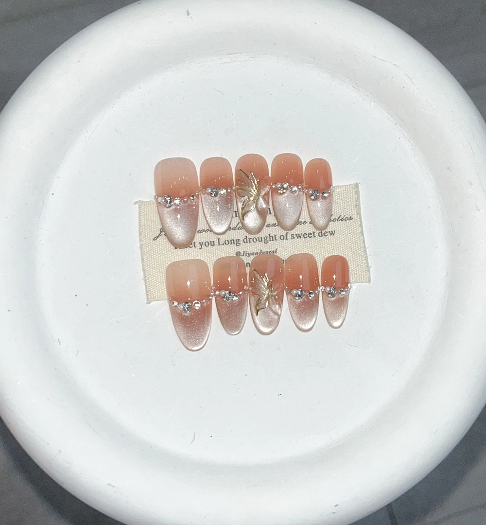 【蝴蝶梦境】珍珍手工穿戴甲秋冬显白立体蝴蝶猫眼轻奢高级美甲贴片