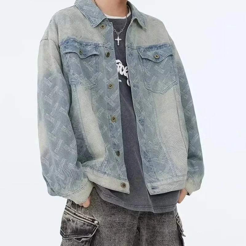 夏季爆款肌理感提花休闲牛仔夹克美式潮流时尚设计感廓型外套男女