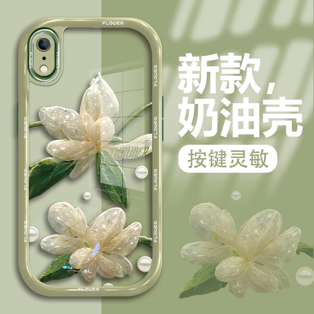 适用于苹果XR手机壳水晶花新款奶油壳防摔保护软硅胶高级感