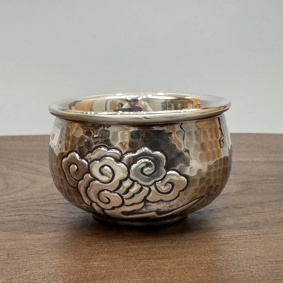 足银银制品 【纯银双层手工云纹小碗】足银999吉祥云纹 小酒碗 茶碗