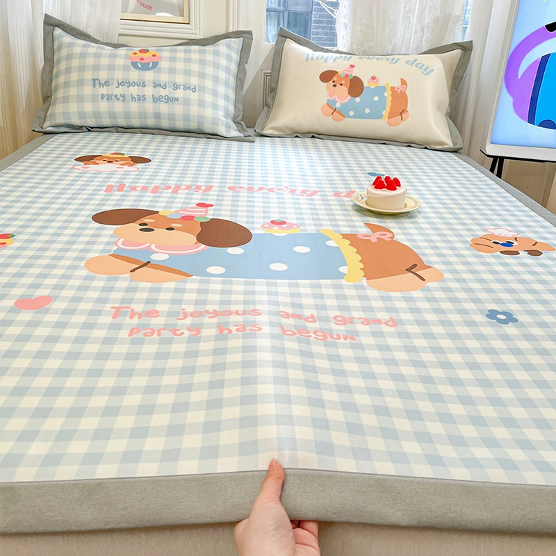 萌趣小狗狗冰丝席凉席夏天专用2025新款夏季可机洗空调软席三件套