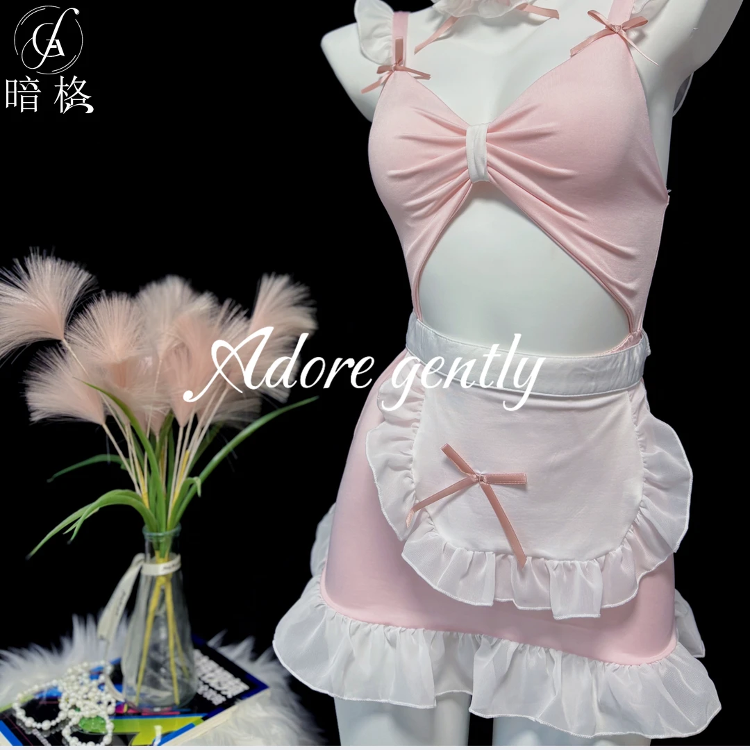 纯色短裙成人显瘦女纯欲风粉色装饰薄款荷叶边吊带日系睡裙二次元
