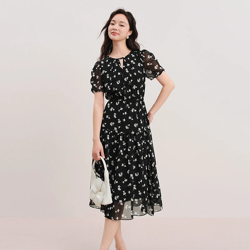 珂莱蒂尔度假风碎花连衣裙显瘦气质夏季收腰印花KF12097W0