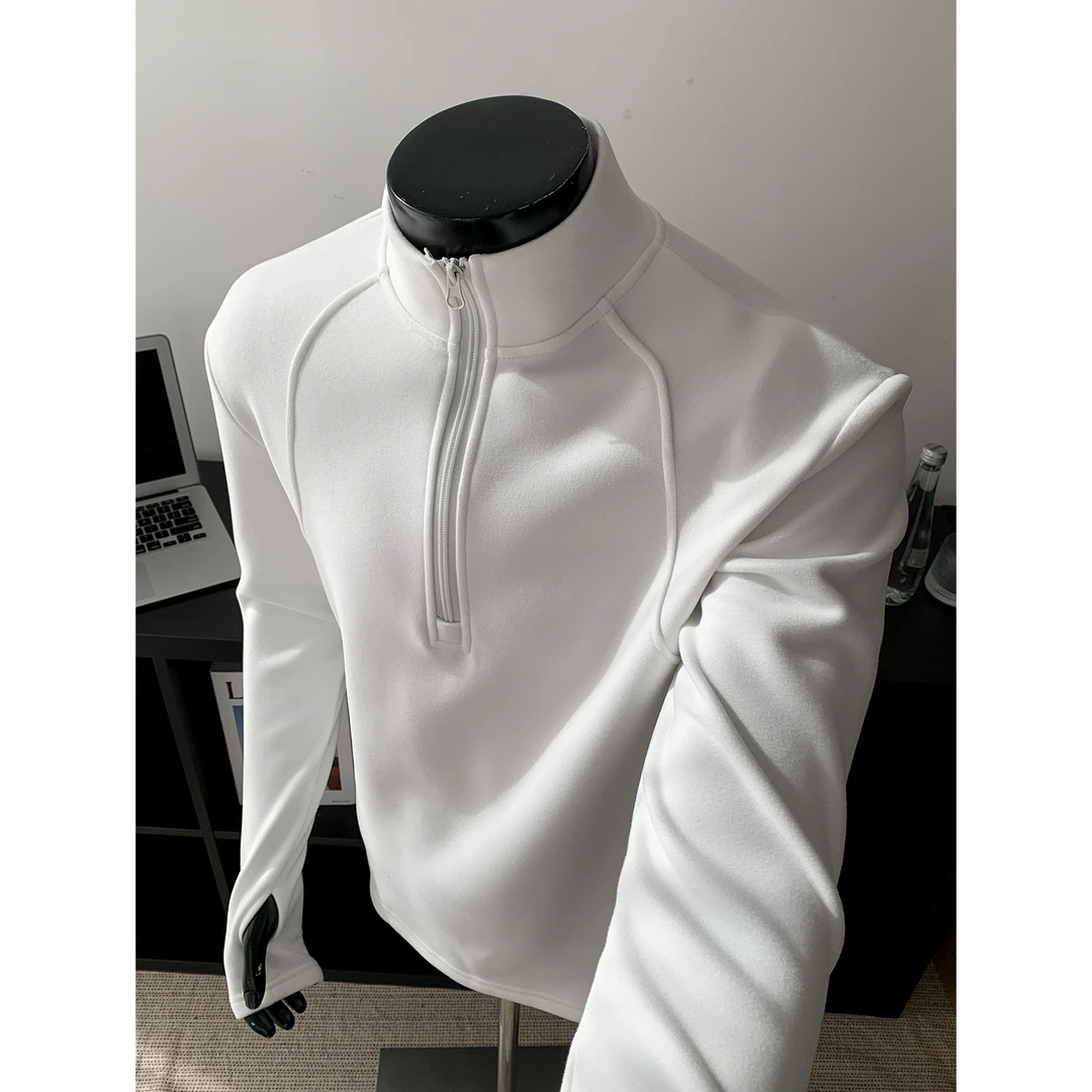 半高领半拉链德绒打底衫男款冬季内搭防寒保暖加厚贴身外穿卫衣